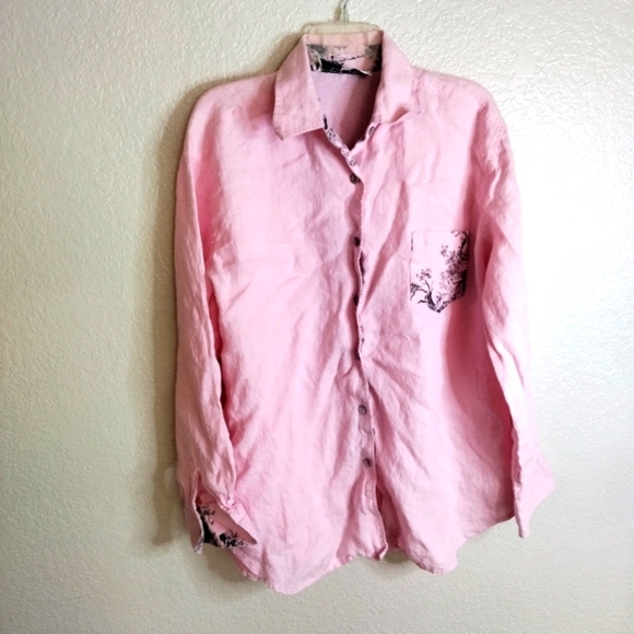 Tasha Polizzi for saddleblanket pink linen button down shirt Sz Xl - Picture 1 of 8